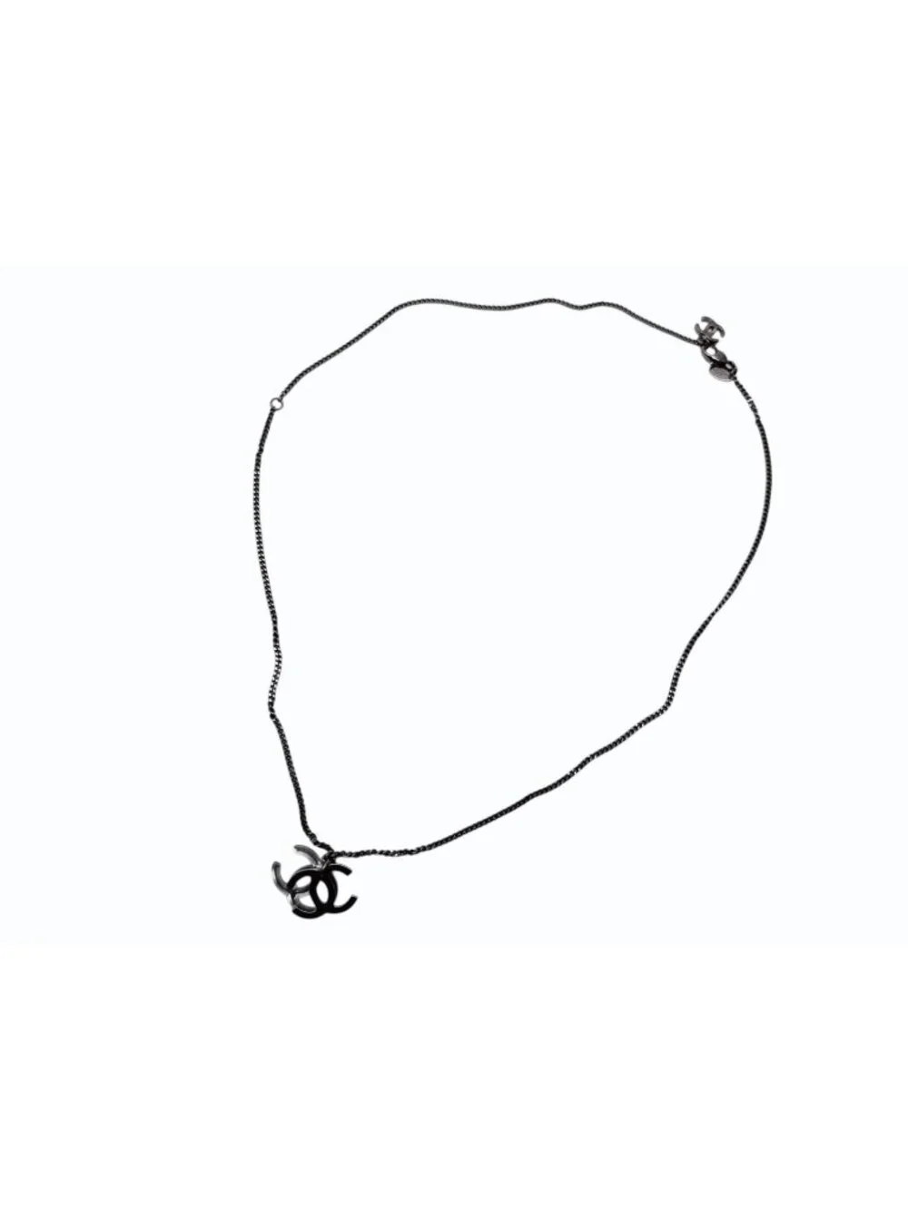 Chanel Double CC Logo Necklace 09 Clear Silver